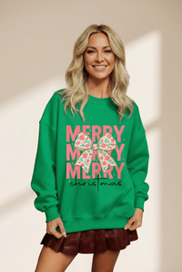 Women's Christmas Bow Graphic Sweatshirt in Kelly Green