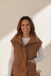 Women's Cinnamon Faux Fur Side-Knot Vest with Snap Closure