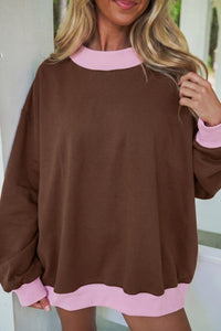 Women's Coffee Colorblock Crewneck Long Sleeve Sweatshirt