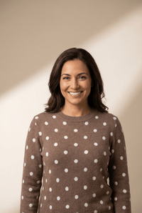Women's Coffee Polka Dot Knit Crewneck Sweater in Soft Blend