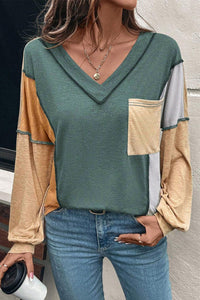 
Women's Color Block Long Sleeve Top - Trendy Casual Style, Soft Comfort Fit for Everyday Wear and Effortless Outfits