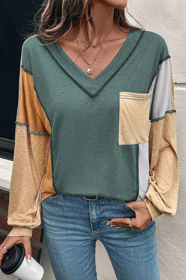 Women's Color Block Long Sleeve Top - Trendy Casual Style, Soft Comfort Fit for Everyday Wear and Effortless Outfits