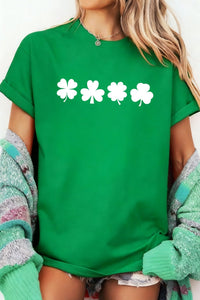 Women's Kelly Green Clover Graphic Tee with Cuffed Sleeves
