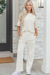 Women's Comfortable Khaki Checkered Half Sleeve Tee and Lounge Pants Set for Effortless Casual Style