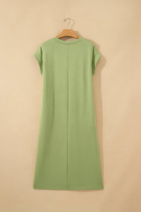 Green Bay Solid Color Long T Shirt Dress with Slits