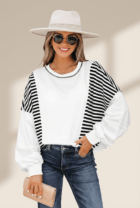 Women's Contrast Stitch Striped Patchwork Sweatshirt