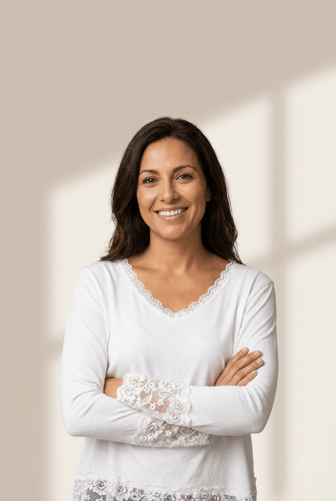 Women's Cotton Blend Lace-Trim Long Sleeve V-Neck Top