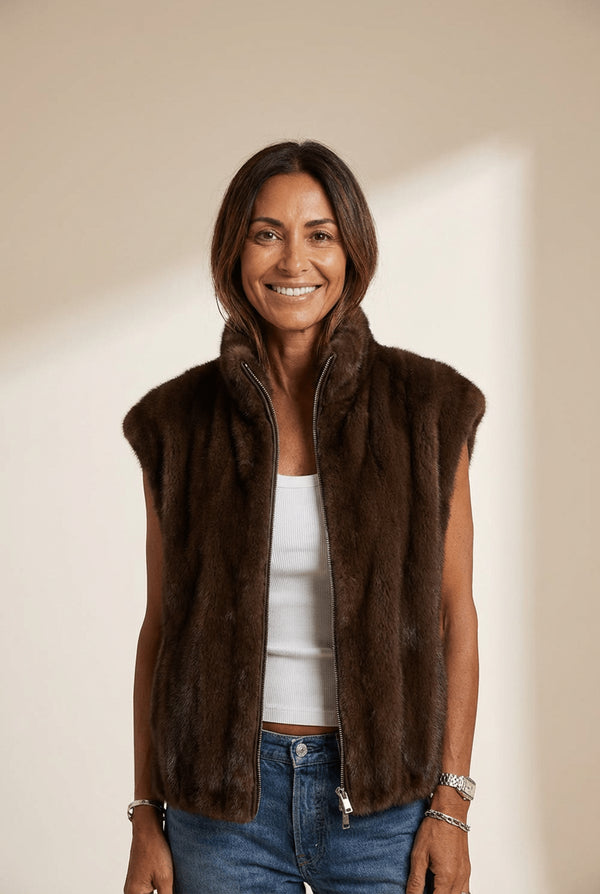 Women's Chicory Coffee Faux Fur Zip Vest