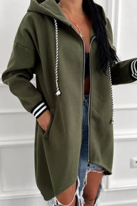 Four Leaf Clover Contrast Cuffed Drawstring Hooded Zip Up Sweatshirt