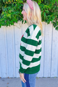 $8.58 Green Stripe holly jolly Letter Embroidered Pullover Sweatshirt Wholesale