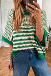 Kelly Green Striped Oversized Knit Sweater with Draped Sleeves | MsDressly