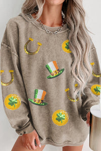 
Women's Khaki Ribbed St. Patrick's Day Sequin Sweatshirt