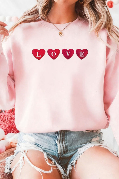 Women's Embroidered LOVE Heart Sweatshirt in Soft Blush Pink