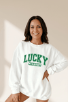 Women's Cozy White Graphic Sweatshirt with Lucky Charm Design - Casual Chic Style for Everyday Comfort