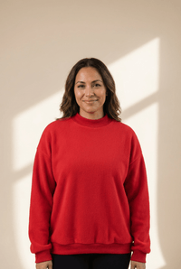 Women's Cozy Women's Reversible Oversized Mock Neck Sweatshirt in Racing Red - Effortlessly Chic Drop Shoulder Style