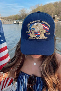 
Women's Dark Blue Patriotic Embroidered Baseball Cap - Stylish, Comfortable Fit for 250th Anniversary Celebrations