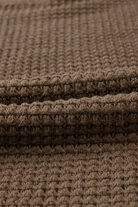 Dark Brown Waffle Knit Drop Shoulder Long Sleeve Top
