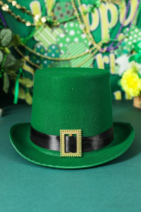 Women's Dark Green Felt Leprechaun Hat with Gold Buckle
