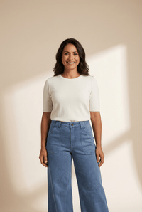 Women's Dusk Blue High-Waisted Wide Leg Jeans with Patch Pockets