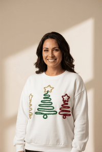 Women's Embellished Christmas Tree Sweatshirt in White Cotton Blend