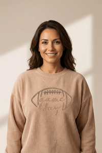 Women's Embroidered Game Day Ribbed Sweatshirt in Apricot