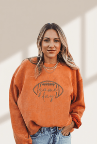 Women's Embroidered Game Day Ribbed Sweatshirt in Burnt Orange