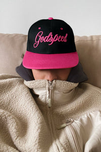 Rose Red Godspeed Letter Embroidered Color Block Cap