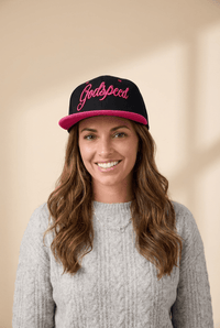 Women's Embroidered Rose Red Godspeed Color-Block Baseball Cap