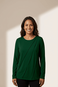 Women's Evergreen Asymmetric Pleated Long Sleeve Top