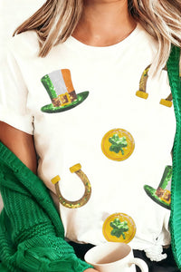 Women's White Sequin St. Patrick's Day Graphic Tee