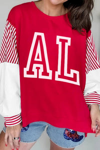 
Women's Red AL Graphic Color Block Striped Oversized Sweatshirt