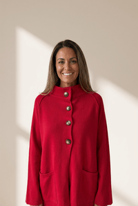 Women's Fiery Red Knit Button-Front Cardigan Jacket