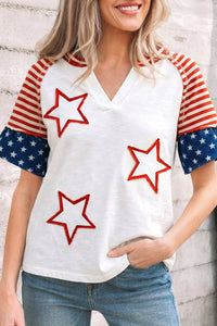 Women's Fiery Red Short Sleeve Top with Star Accents – Trendy Casual Chic Tee for Effortless Everyday Style