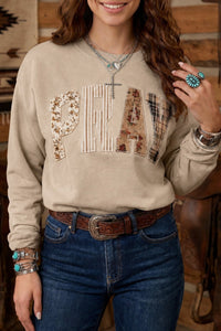 $9.36 Parchment Floral Buffalo Plaid Striped Embroidered Patch Western Pullover Sweatshirt Wholesale