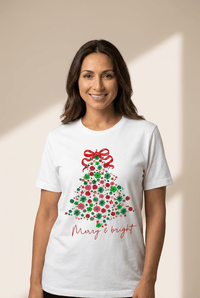 Women's Floral Christmas Tree Graphic Tee in Soft Cotton Blend