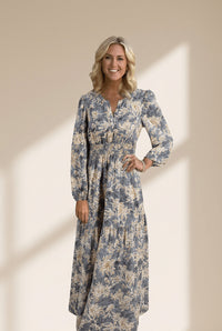 Women's Floral Long Sleeve Maxi Dress with Smocked Waist