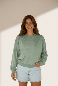 Women's Floral Patch Relaxed Sweatshirt in Smoke Green