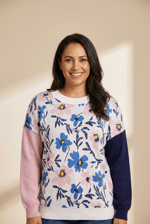 Women's Floral Patchwork Viscose-Blend Oversized Knit Sweater