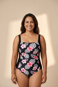 Women's Floral Ruched Square Neck One-Piece Swimsuit