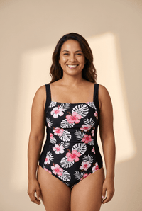 Women's Floral Ruched Square Neck One-Piece Swimsuit