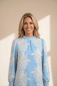Women's Floral Ruffle Collar Blouse in Sky Blue