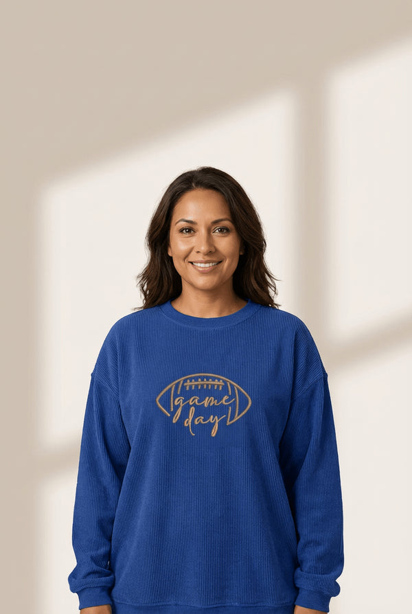 Women's Game Day Corded Ribbed Sweatshirt in Royal Blue