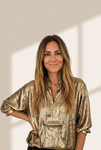 
Women's Gold Metallic Split Neck Blouse with Half Sleeves