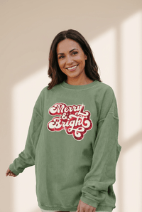 Women's Grass Green Ribbed Sequin Holiday Sweatshirt