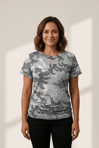Women's Gray Camouflage Crew Neck Tee in Stretch Blend