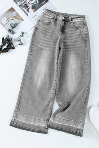 Gray Raw Hem Straight Leg Loose High Waist Jeans