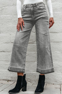 Gray Raw Hem Straight Leg Loose High Waist Jeans