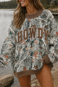 Women's Gray Western Camo Graphic Pullover Sweatshirt