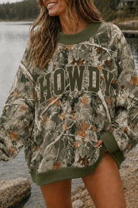 Women's Green Camo Print Baggy Pullover Sweatshirt