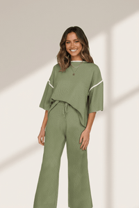 Women's Guacamole Green Knit Wide-Leg Two-Piece Lounge Set
